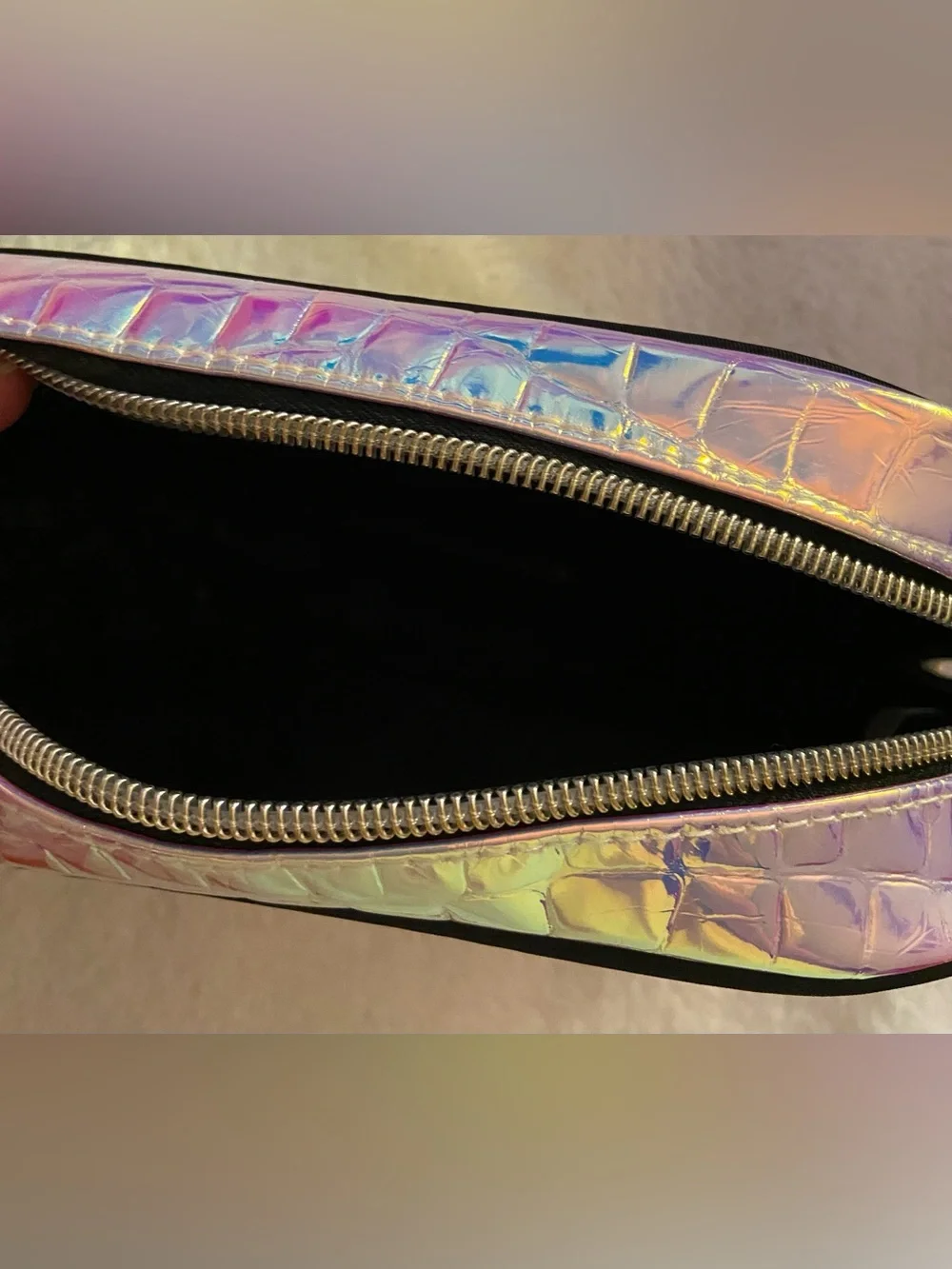 bebe Iridescent Turquoise Croc-Embossed Cosmetic Case